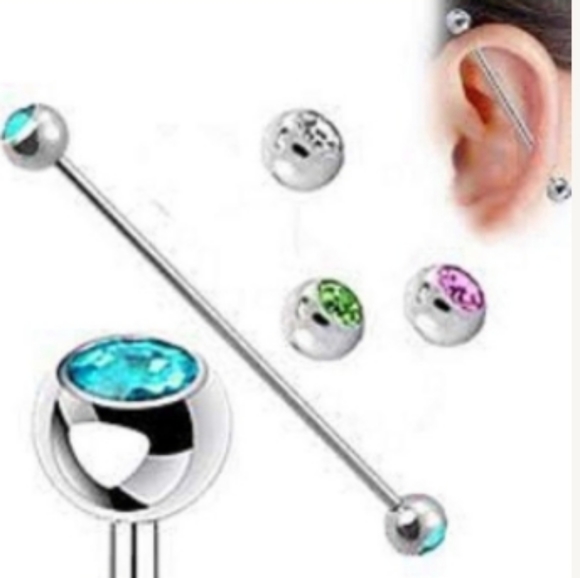 Jewelry - Pink  Cz 1"1/2 Surgical Steel Industrial Ear Barbell